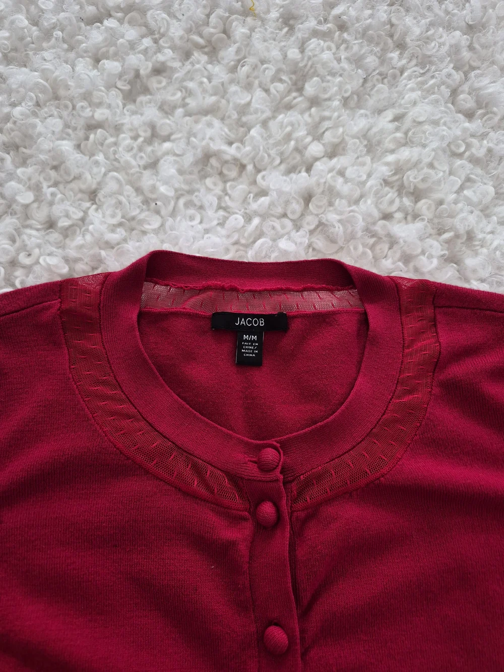 JACOB Red Cardigan M Sheer Trim Soft Girl Chic Model Off Duty Y2K Aesthetic - Picture 4 of 8